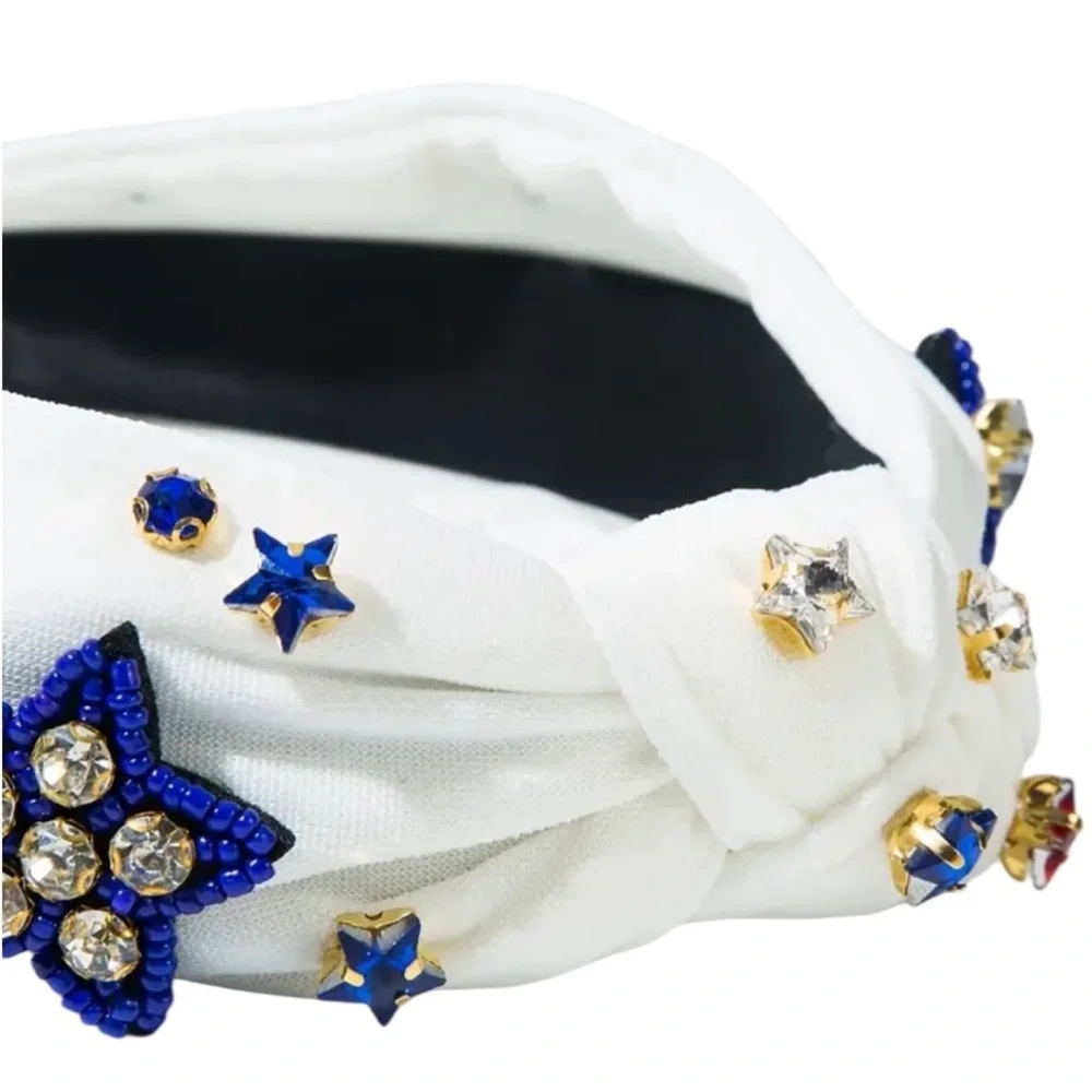White Patriotic Beaded Star Headband